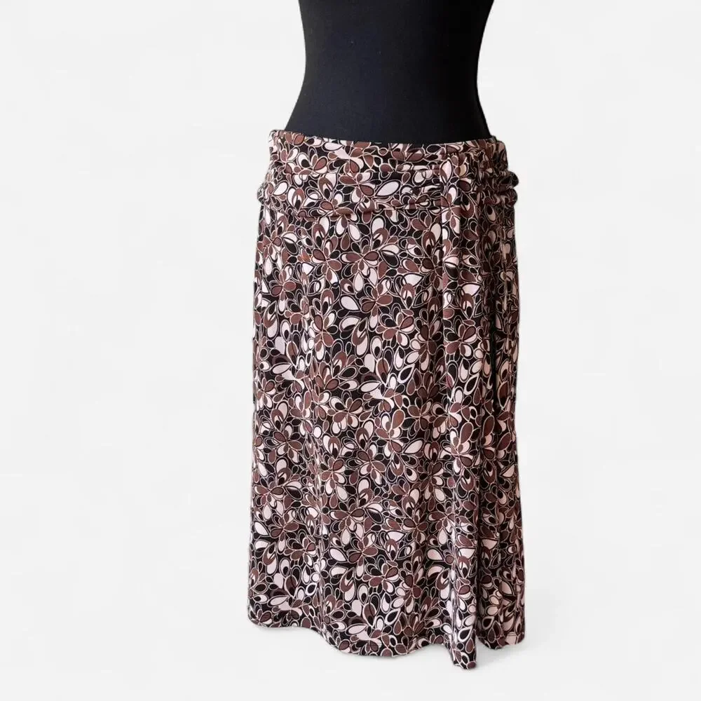 Vintage y2k floral abstract midi skirt brown black size medium mod whimsigoth‎